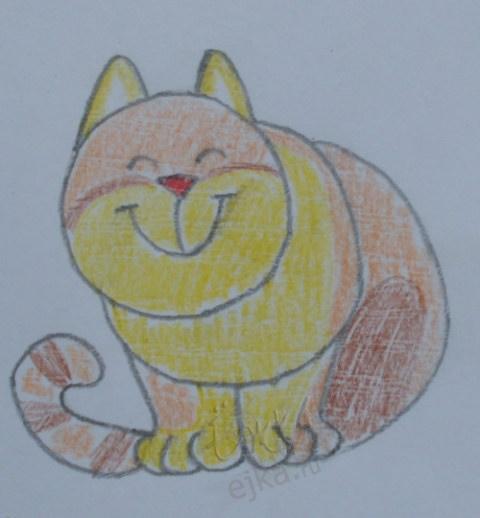 Рудий товстий кіт, намальований дитиною