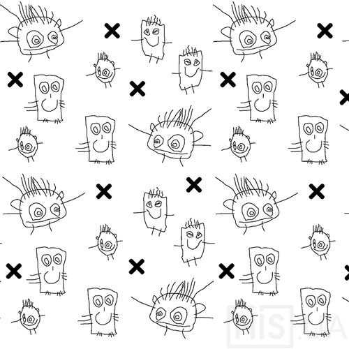 На білому фоні кілька облич, намальованих трирічною дитиною